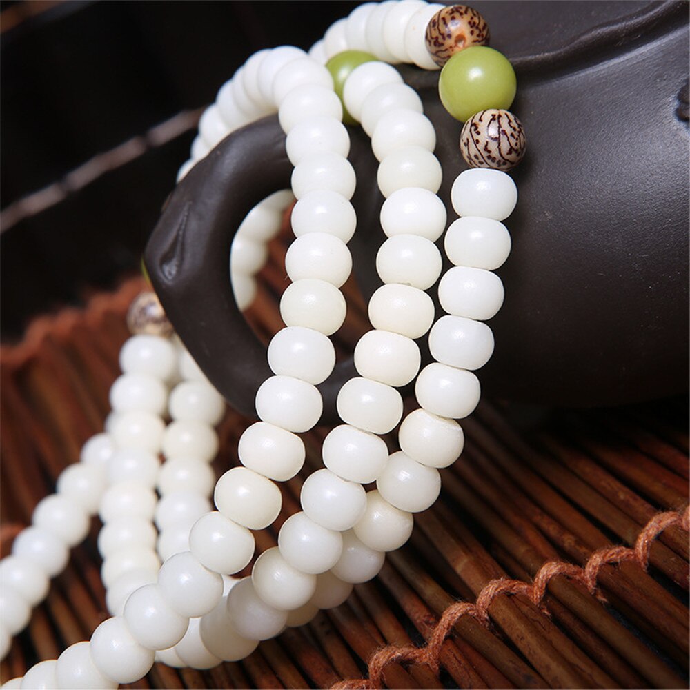 Original Design Natural White Bodhi Root Beads Bracelet Lotus 108 Lotus Mala Healing Prayer Bracelet for Women Jewelry Gift