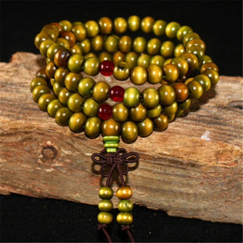 Multilayer 108 Wood Beads Lotus OM Bracelet Tibetan Buddhist Mala Buddha Charm Rosary Bracelet Yoga Wooden For Women Men Jewelry