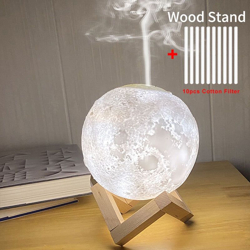 880ML Ultrasonic Moon Air Humidifier Aroma Essential Oil Diffuser LED Night Lamp USB Mist Maker Humidificador Christmas Gift