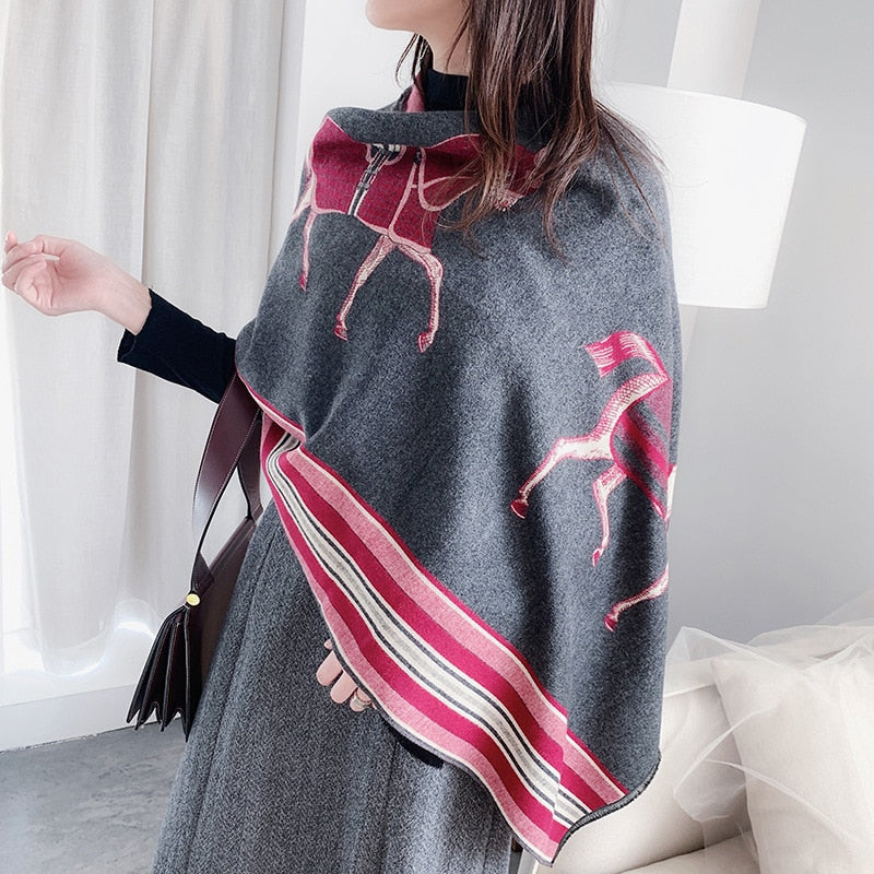 Luxury Winter Cashmere Scarf Women 2023 Design Warm Pashmina Blanket Horse Scarves Female Shawl Wraps Thick Foulard Bufanda